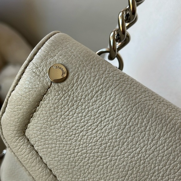 Tiganello Leather Crossbody Grey Zip Top Graphic Satin Lining Vintage SO CUTE - Picture 5 of 15